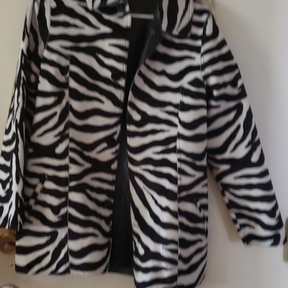 Reversible pleather/zebra coat